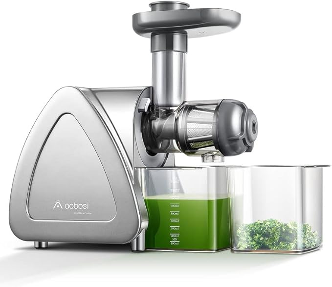 Juicer Machine, Aobosi Slow Masticating Juicers, Cold Press Juicer Machines with Reverse Function, Quiet Motor, High Juice Yield with Juice Jug & Brush for Cleaning (Gray)