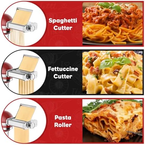 Pasta Maker Attachment for KitchenAid Stand Mixer, 3-in-1 Pasta Maker Includes Pasta Roller, Spaghetti Cutter & Fettuccine Cutter, Stainless Steel Pasta Attachment for KitchenAid Accessories by Cofun