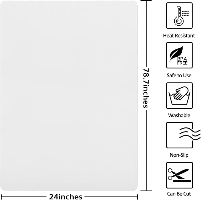 Silicone Mats for Kitchen Counter, Nonslip Silicone Mats for Crafts Countertop Protector Heat Resistant Mat (78.7” x 24” x 0.08”, Translucent)