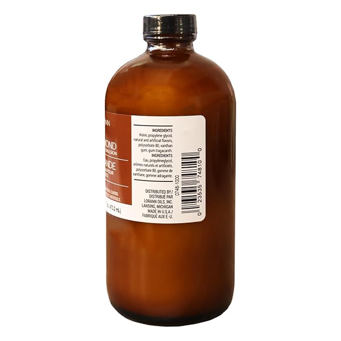 LorAnn Oils Almond Bakery Emulsion: True Essence, Ideal for Boosting Fruit Tones in Cakes, Cookies & Desserts, Gluten-Free, Keto-Friendly, Extract Substitute Essential for Your Kitchen, 16 Oz