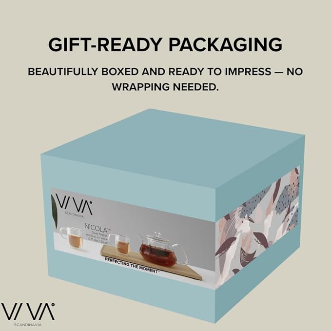 Viva Nicola All Borosilicate Glass Teapot with Tea Included, Lid, with Removable Infuser for Loose Leaf Tea - No Metal Or Plastic for The Perfect Brew, 25oz Tea Maker, Stove Top Safe, No Drip Spout