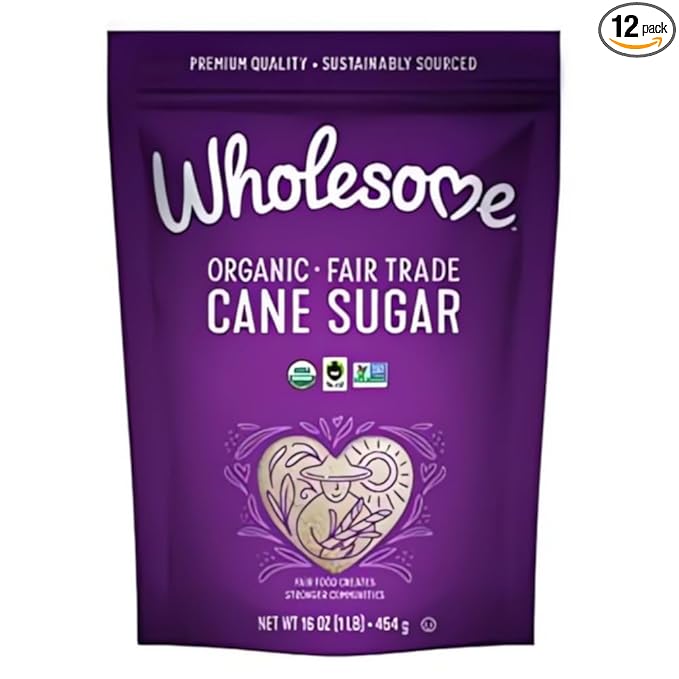 Wholesome Organic Cane Sugar, Fair Trade, Non GMO & Gluten Free, 1 Pound (Pack of 12)