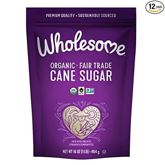 Wholesome Organic Cane Sugar, Fair Trade, Non GMO & Gluten Free, 1 Pound (Pack of 12)