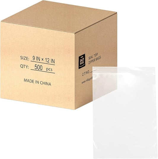 9" X 12" (500 Bags) 2 Mil Clear Reclosable Zip Plastic Poly Bags with Resealable Lock Seal Zipper