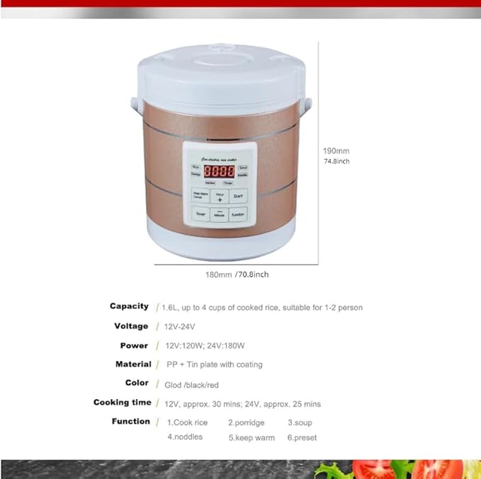 1.6L Manufacturer Multicooker Rice Cooker for Truck Kitchen & Travel RV Camping (car cooker 12v-24v Gold)