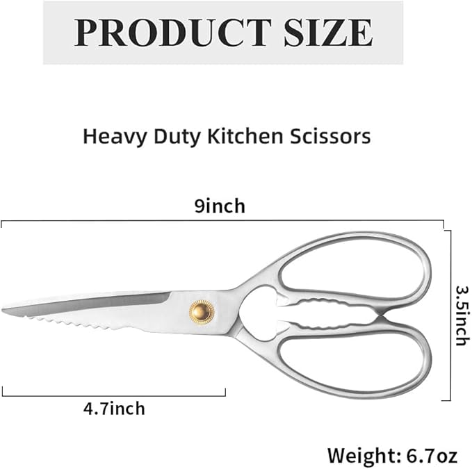 Professional Kitchen Scissors - Heavy Duty Food Scissors - Stainless Steel Utility Shears - Cutting Tools for Vegetables, Meat, Fish & Pizza