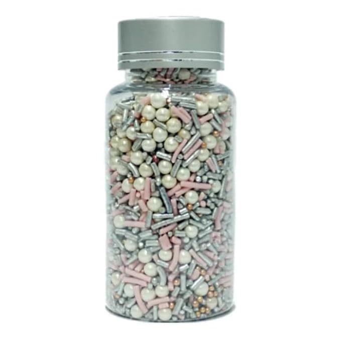 Confect Fusion Pink & Silver Sprinkles Mix - Pearl Sugar Cake Decorations, Dessert Toppings, Edible Confetti | Vegan, Gluten-Free, Nut-Free, Soy-Free, Dairy-Free, Palm Oil-Free- 4.2 Oz