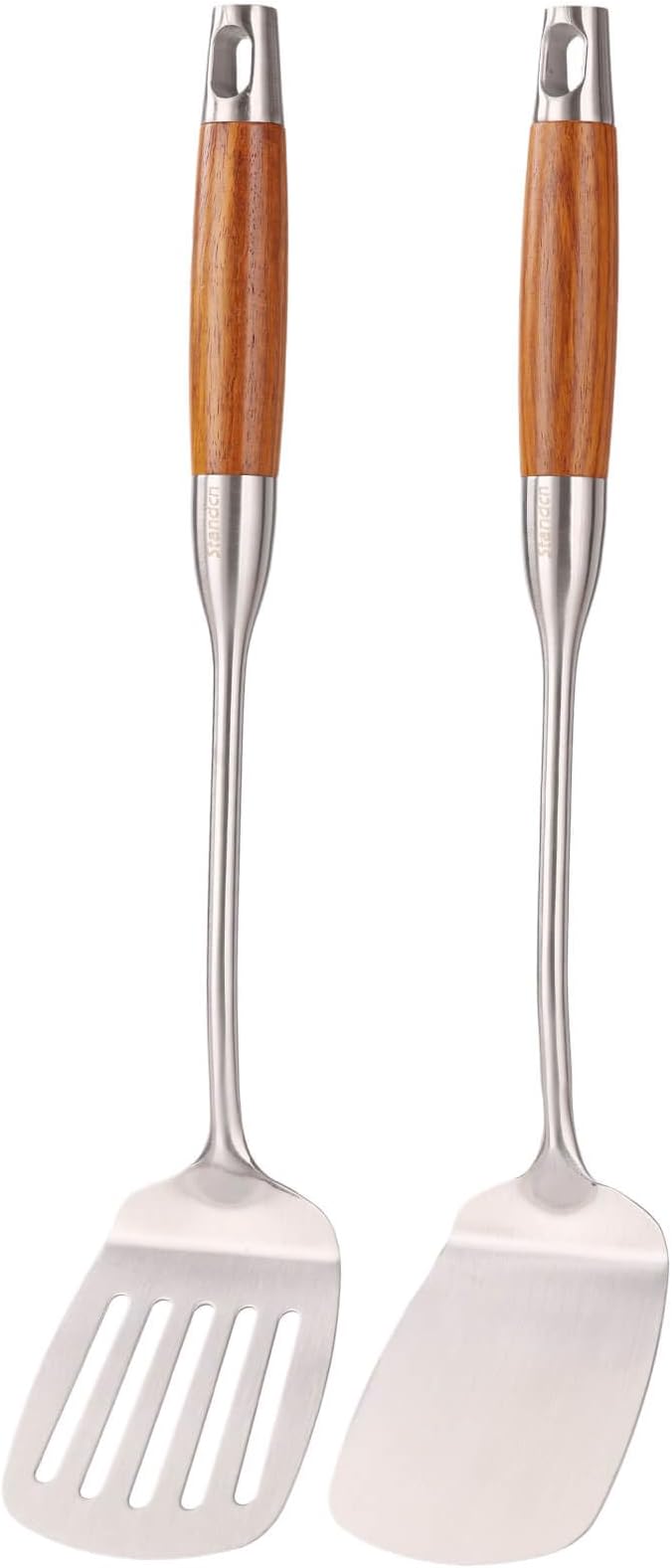 18/10 Stainless Steel Spatulas Set - 15” Long Spatulas for Kitchen, Metal Cooking Utensils - 1 Slotted Spatula + 1 Solid Turner (style B - roosewood handle)