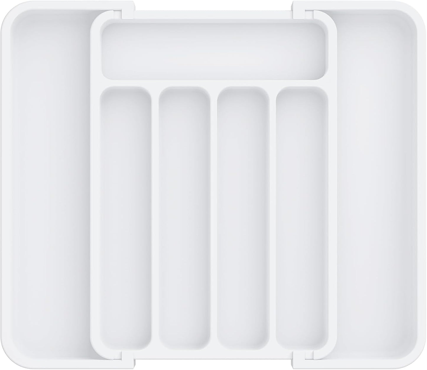 Aujen Silverware Organizer - Expandable Kitchen Drawer Organizer, Adjustable Utensil Organizer, Cutlery Tray for Forks, Knives, Multipurpose Kitchen Organizers and Storage Solution, White, Medium