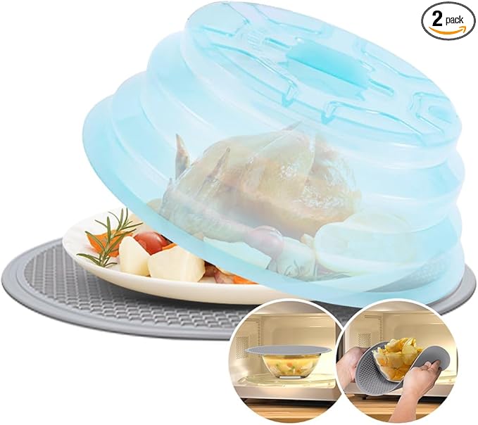 Food Cover for Microwave Oven - Bowl Covers Microwave Splatter Cover Silicone Microwave Plate Cover Dish Covers for Microwave Oven Cooking with Microwave Mat