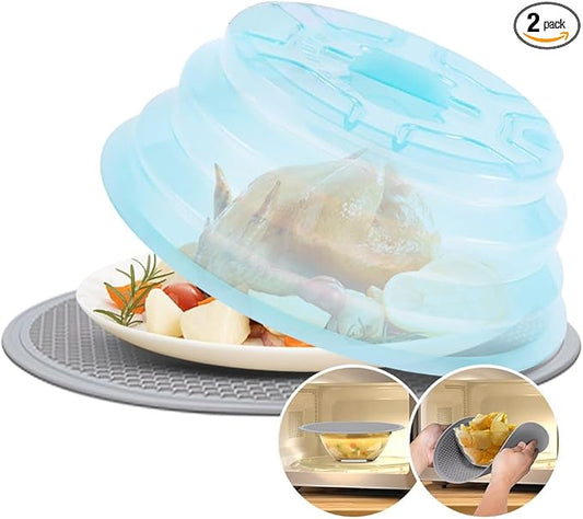 Food Cover for Microwave Oven - Bowl Covers Microwave Splatter Cover Silicone Microwave Plate Cover Dish Covers for Microwave Oven Cooking with Microwave Mat