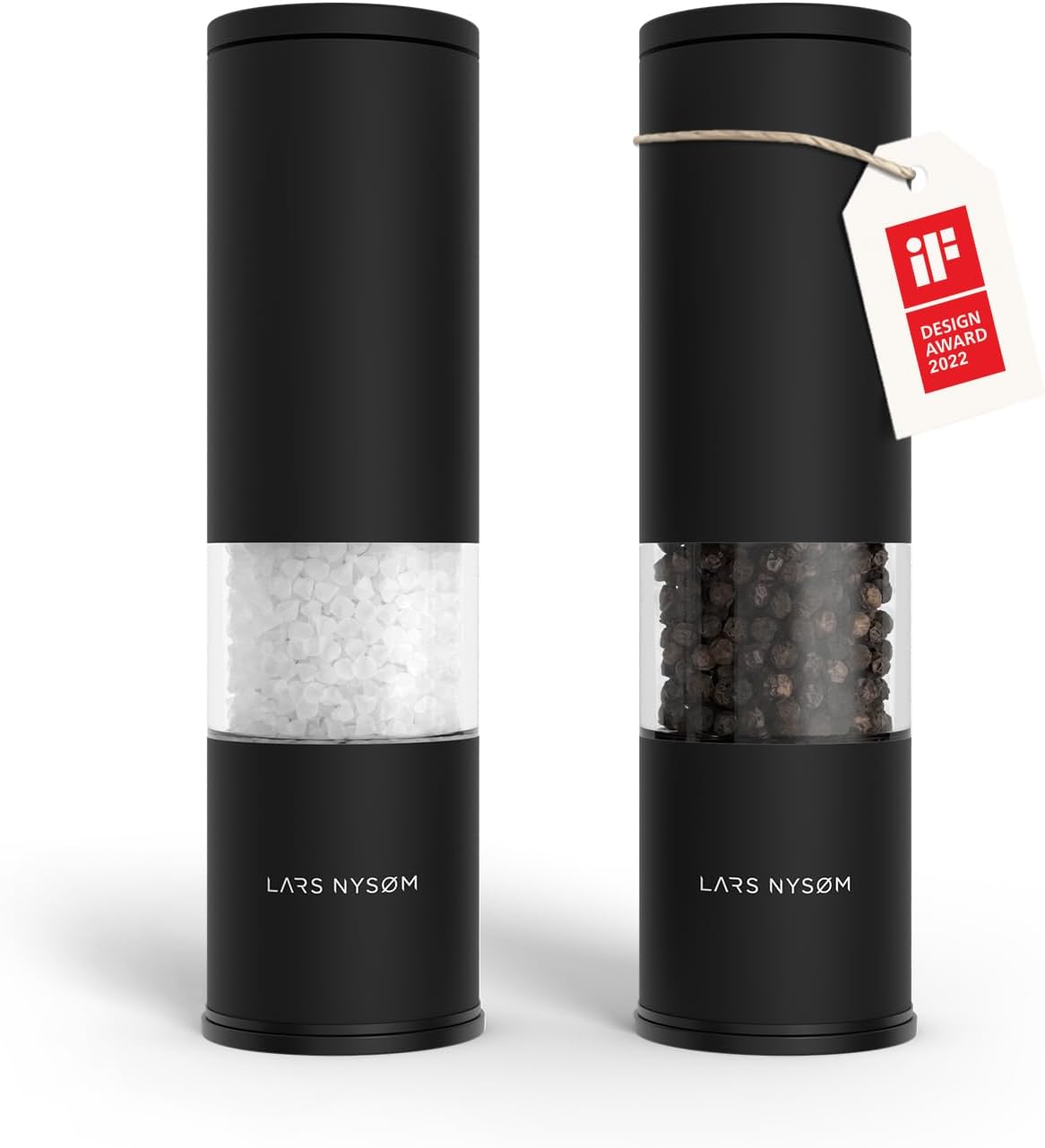 LARS NYSØM Salt and Pepper Grinder Set Manual, Stainless Steel Salt and Pepper Mills with Adjustable Ceramic Grinder I Design Spice Shakers (Carbon Black)