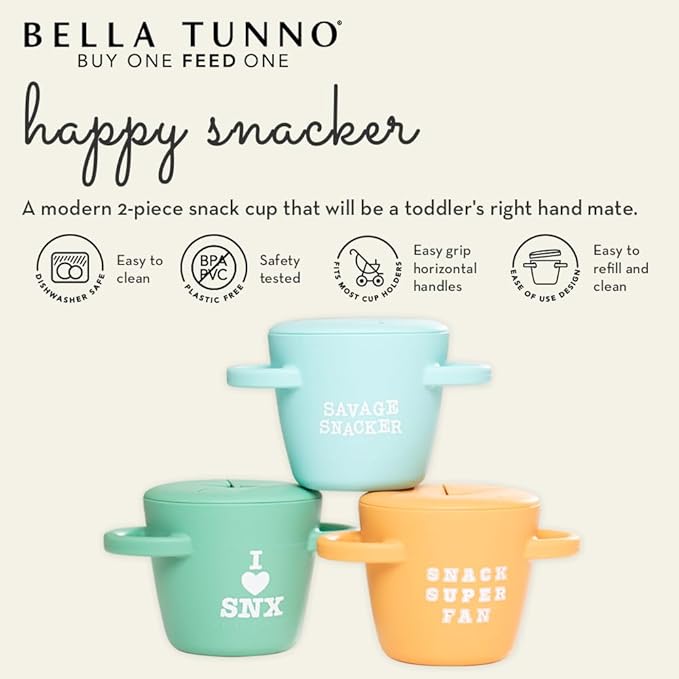 Snack Cups for Toddlers by Bella Tunno, Set of 2 Silicone Spill Proof Food Containers with Lids, Babies & Kids 6-12 Months, Love First Bite & Snack Queen
