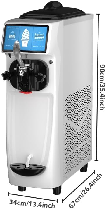 Soft Serve Ice Cream Machine, 7 Inch Screen Ice Cream Maker Machine 4.2 to 4.6 Gal/H Ice Cream Maker Machine with Pre-Cooling Soft Serve Machine with 1.6 Gals Tank for Party Store School Home ETL