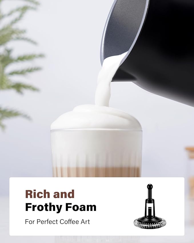 4-in-1 Electric Milk Frother and Steamer, Milk Steamer with Auto Temperature Control, Warm & Cold Foam Maker, Fast Frother for Coffee, Latte, Hot Chocolate, Cappuccino, Macchiato, Black