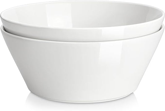 MALACASA Serving Bowls, 105 OZ Large Salad Bowls Set of 2, Porcelain White Bowls for Kitchen, Large Bowl for Salad, Soup, Pho and Fruit, Ceramic Serving Bowls for Party, Microwave Safe, Series Regular