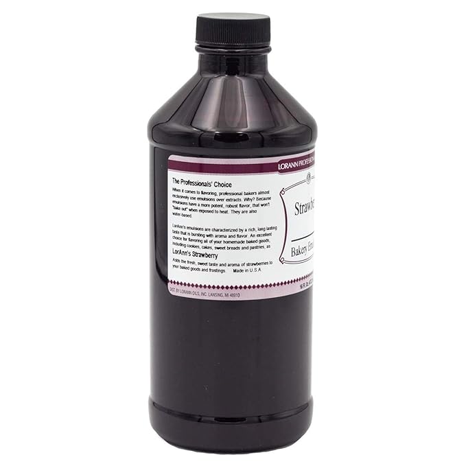 LorAnn Oils Strawberry Bakery Emulsion: True Essence, Ideal for Boosting Fruit Tones in Cakes, Cookies & Desserts, Gluten-Free, Keto-Friendly, Extract Substitute Essential for Your Kitchen, 16 Oz
