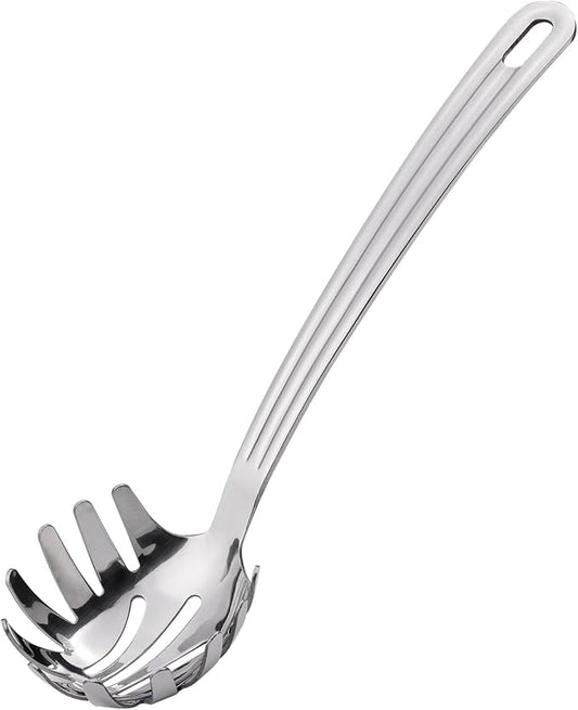 Stainless Steel 9.06 inch Spaghetti Server Spoon with Teeth - Pasta Fork Pasta Server Noodle Spoon Heavy Duty Cooking Utensils Classic Dishwasher Safe