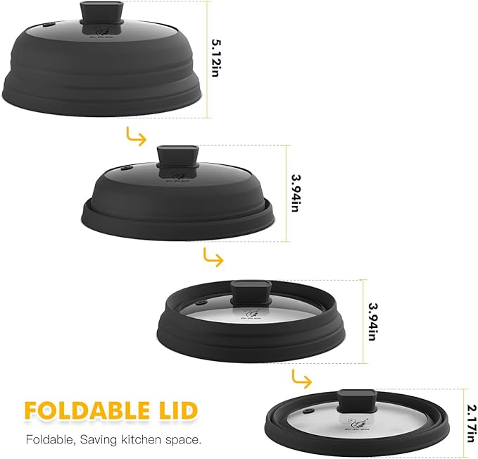 Microwave Splatter Cover Glass Cover Splatter Guard Lid with Collapsible Silicone for Food Cover Plate Cover 10.8 inch 2 Pack Black