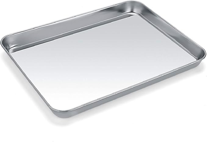 Baking Sheet, Stainless Steel Cookie Sheet Baking Pan Tray for Toaster Oven Size 9 x 7 x 1 Inch, Non Toxic & Healthy, Mirror Finish & Easy Clean, Dishwasher Safe