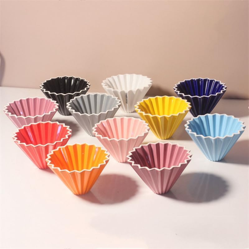 Ceramic Coffee Dripper Pour Over Coffee Maker with Wood Stand Elegant Flower Shape V60 Filter (blue)