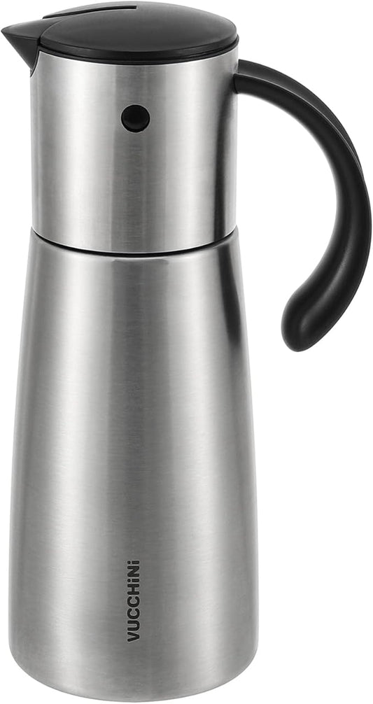 Vucchini Oil Dispenser Bottle Stainless Steel-Auto Flip Kitchen Oil and Vinegar Dispenser Set With Automatic Cap and Stopper - 12.8 oz Non-drip Spout Cruet Bottle