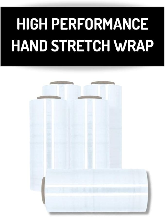 PSBM Stretch Wrap, 4 Pack, 16 Inch x 1500 Feet, 47 Gauge, Clear Plastic Cling, Cast Hand Stretch Film Rolls for Packaging Moving Packing Pallets