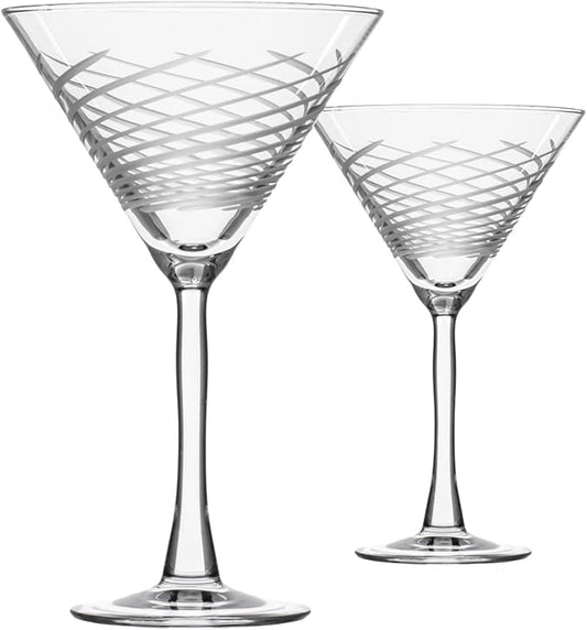 Rolf Glass Cyclone 10 Ounce Martini Glasses | Set of 2 Stemmed Cocktail Glasses | Proudly Made in the USA | Large Engraved Martini Glasses | Lead-Free Glass