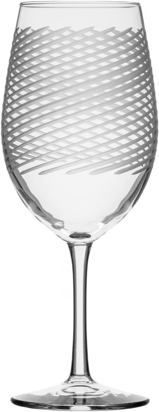 Rolf Glass Cyclone All Purpose Wine Glass | Set of 4 Stemmed 18oz Glasses | Proudly Made in the USA | Large Engraved Tumbler Glasses | Lead-Free Glass