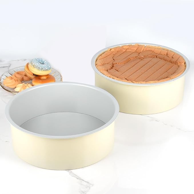 Guowall 8 inch Cake Pan Removable Bottom Carbon Steel with Nonstick Coating Chiffon Cake Tin Round Shaped Cheese Cake Mould for Baking - Cream Color