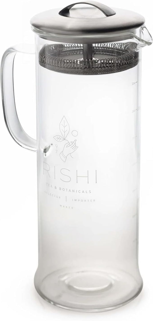 Rishi Tea Simple Brew Teapot - For 33oz Loose Tea Preparation, Built-in Strainer, Everyday Teaware, Easy to Clean, Borosilicate Glass, Enjoy Hot or Iced Tea - 1000ml