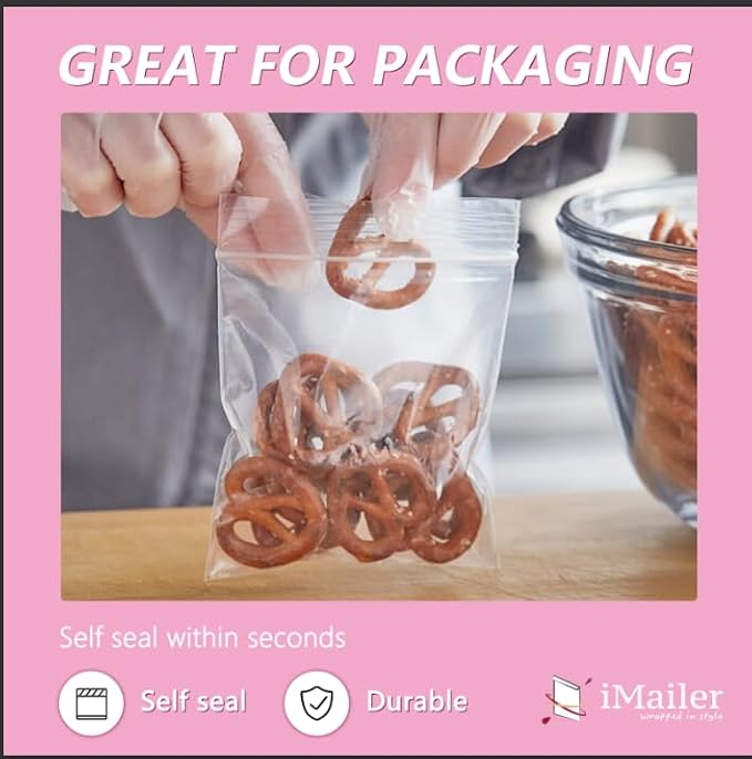 iMailer - 500 Pcs- 6" x 9" Plastic Poly Bags- Clear Resealable Zip Bag with Lock Seal Zipper for A7 A8 A9 Cards & Envelopes, Bakery, Cookies