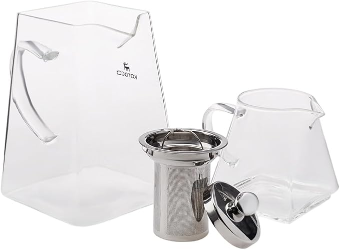Karaca Giza Borosilicate Glass Teapot with Infuser and Lid for Stovetop, Transparent, 0.45.L Tea Pot & 1.5L Tea Kettle Set for Loose Leaf & Herbal, Dishwasher Safe
