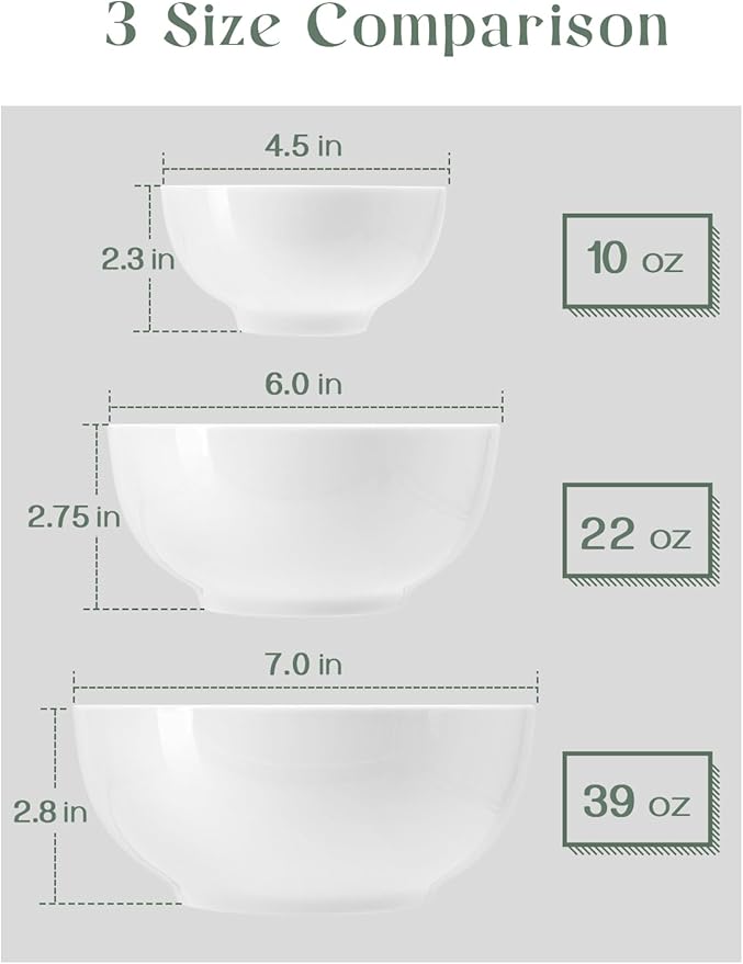 DOWAN 8.5 OZ Small Ceramic Bowls Set of 4 - White Bowls for Dessert, Dip, Side Dishes, Ice Cream, Fruit, Rice - Dishwasher & Microwave Safe