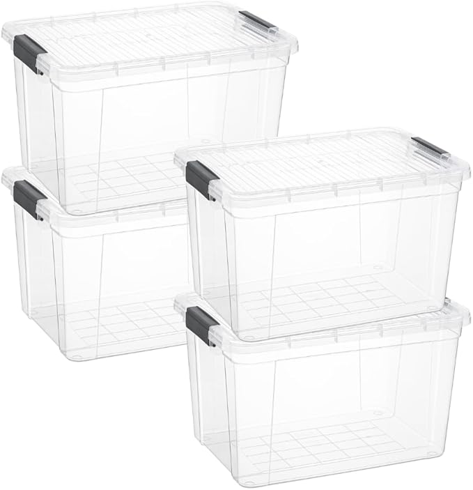 Superio Storage Bins with Lids, Clear Plastic Containers for Organizing, Stackable Totes, BPA Free, Odor Free, Organizer Boxes for Home, and Dorm (4 Pack, 14.25 Qt)