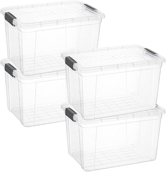 Superio Storage Bins with Lids, Clear Plastic Containers for Organizing, Stackable Totes, BPA Free, Odor Free, Organizer Boxes for Home, and Dorm (4 Pack, 14.25 Qt)
