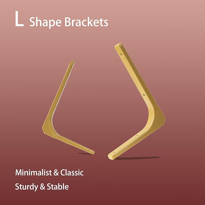 DINZI LVJ Long Wall Shelves, 31.5" Wall Mounted Shelves Set of 4, Large Floating Shelves with Metal Brackets, for Living Room, Bathroom, Bedroom, Kitchen, White and Gold