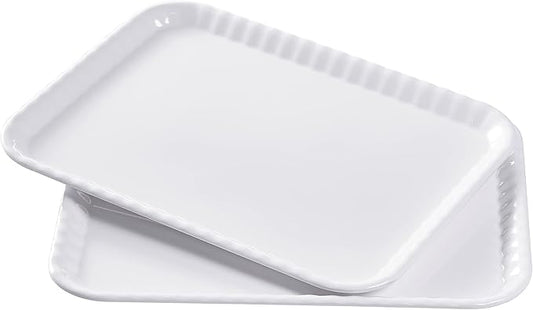 Blue Boat 17" x 12" Rectangular Serving Trays Set of 2 White, Melamine Serving Platter, Light Weight Easy to Clean Sturdy Stackable BPA-Free Dishwasher Safe