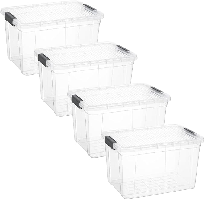 Superio Storage Bins with Lids, Clear Plastic Containers for Organizing, Stackable Totes, BPA Free, Odor Free, Organizer Boxes for Home, and Dorm (4 Pack, 14.25 Qt)