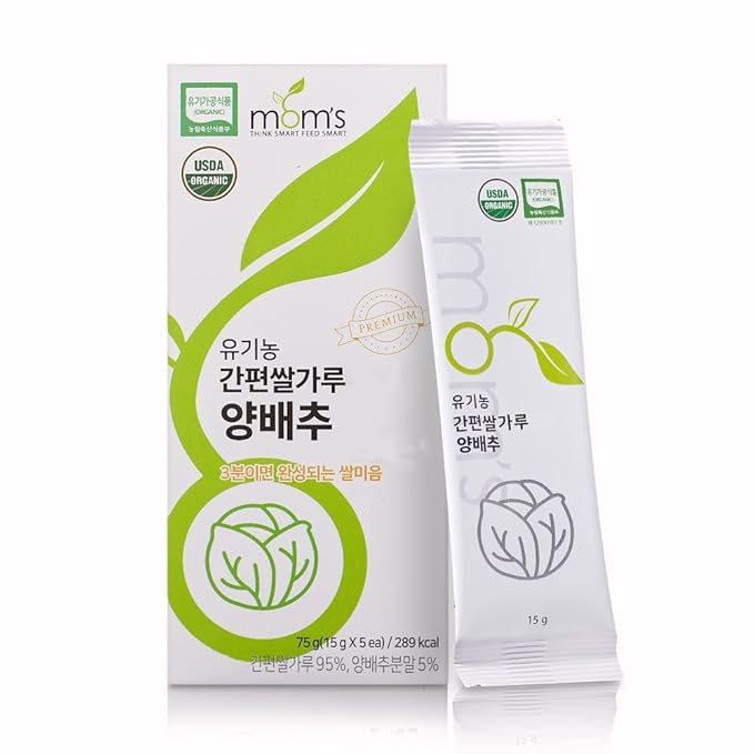mom's Organic Simple Rice Powder Korean Rice Flour for Soup, Congee (Rice + Cabbage) 15g*5stick/box