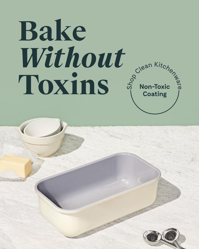 Caraway Non-Stick Ceramic 1 lb Loaf Pan - Naturally Slick Ceramic Coating - Non-Toxic, PTFE & PFOA Free - Perfect for Pound Cakes, Breads, & More - White