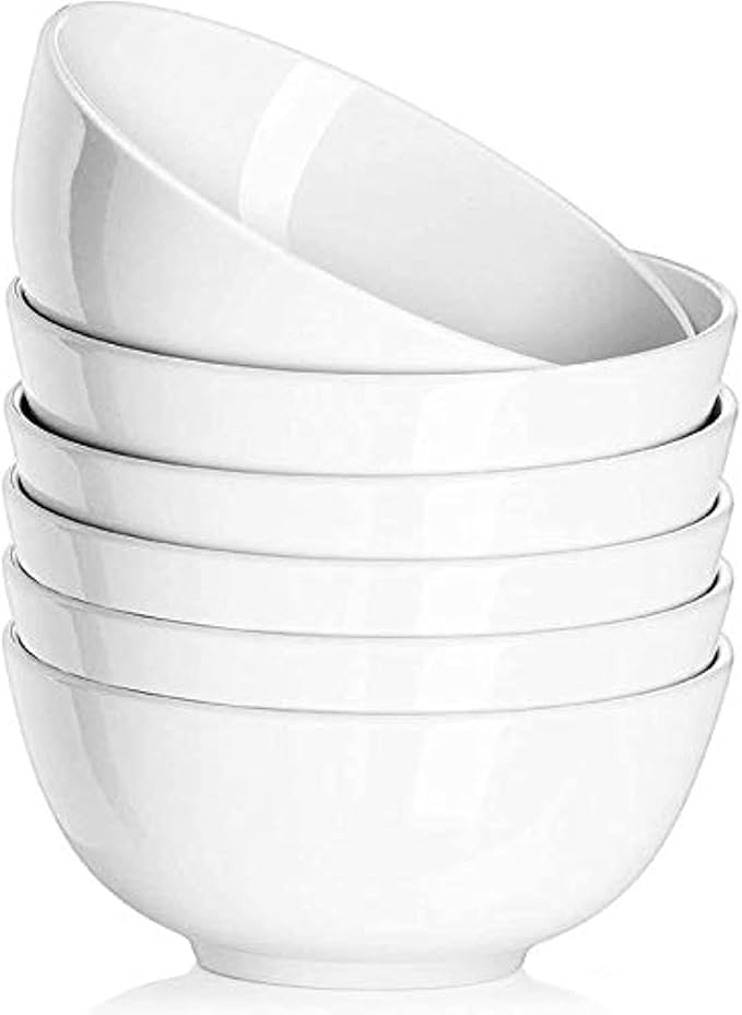 DELLING 30 OZ Ceramic Soup Bowls Set of 6 - Large White Serving Bowls for Kitchen, Pasta, Salad, Rice, Oatmeal, Microwave Safe