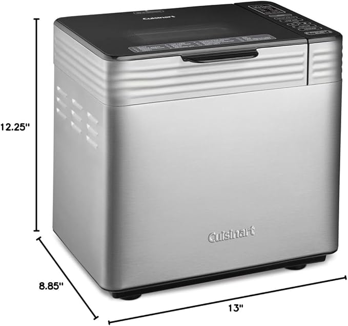 Cuisinart Convection Bread Maker Machine-16 Menu Options, 3 Loaf Sizes up to 2lbs, 3 Crust Colors-Includes Measuring Cup + Spoon & Kneading Hook, CBK-210, 12.25" x 8.85" x 13", Stainless Steel
