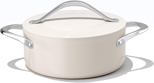 Stock Pot 4.5qt Dutch Oven with Lid (9.5") Nonstick Ceramic Coated Non-Toxic PFAS-Free Even Heat Distribution for Braising, Baking Bread & Soups, Compatible for All Cooktops(Induction/Gas/Electric) Oven Safe to 500°F (Cream)