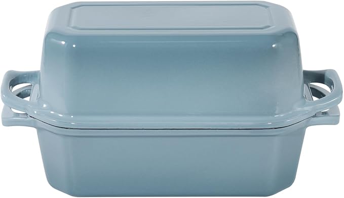 Bread Pan Cast Iron Loaf Pan with Lid Bread Loaf Pan 9x5 Inch Enameled Cast Iron Sourdough Bread Pan, LightBlue