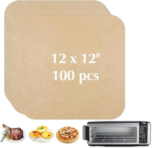 12-inch Air Fryer Parchment Paper Liners - 100 Pcs Non-Stick Unbleached Pre-Cut Squares for Ninja SP101 SP151 SP351 SP201 SP301, Safe & Disposable Air Fryer Sheets