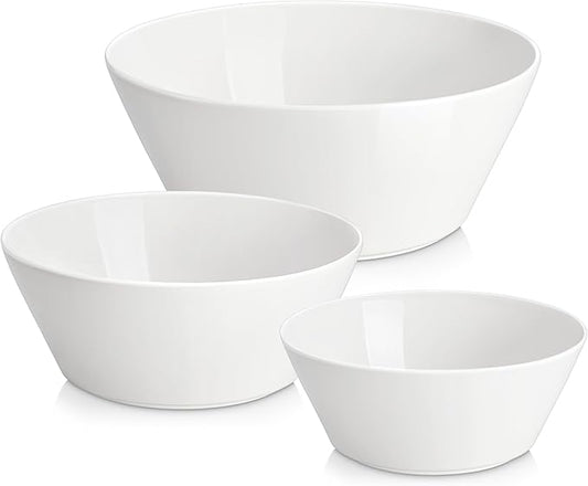 MALACASA Serving Bowls, Ceramic Mixing Bowls for Kitchen, 105/60/35 OZ White Bowls Set of 3, Microwave and Dishwasher Safe, Series Regular