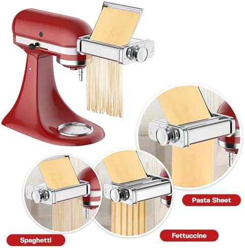 Pasta Maker Attachment for KitchenAid Stand Mixer, 3-in-1 Pasta Maker Includes Pasta Roller, Spaghetti Cutter & Fettuccine Cutter, Stainless Steel Pasta Attachment for KitchenAid Accessories by Cofun