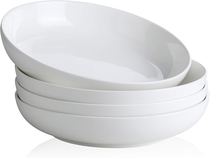 Y YHY Pasta Bowls, 27 Ounces Salad Bowls, Ceramic Serving Bowl Set of 4, 7.8 Inch Porcelain Pastes for Serving Dinner and Salad，Wide and Shallow Bowls Set, Microwave and Dishwasher Safe, White