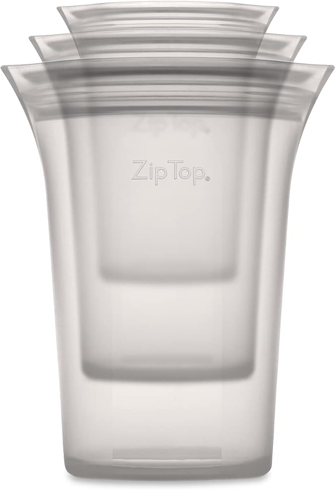 Zip Top Reusable Food Storage Bags | 3 Cup Set [Gray] | Silicone Meal Prep Container | Microwave, Dishwasher and Freezer Safe | Made in the USA